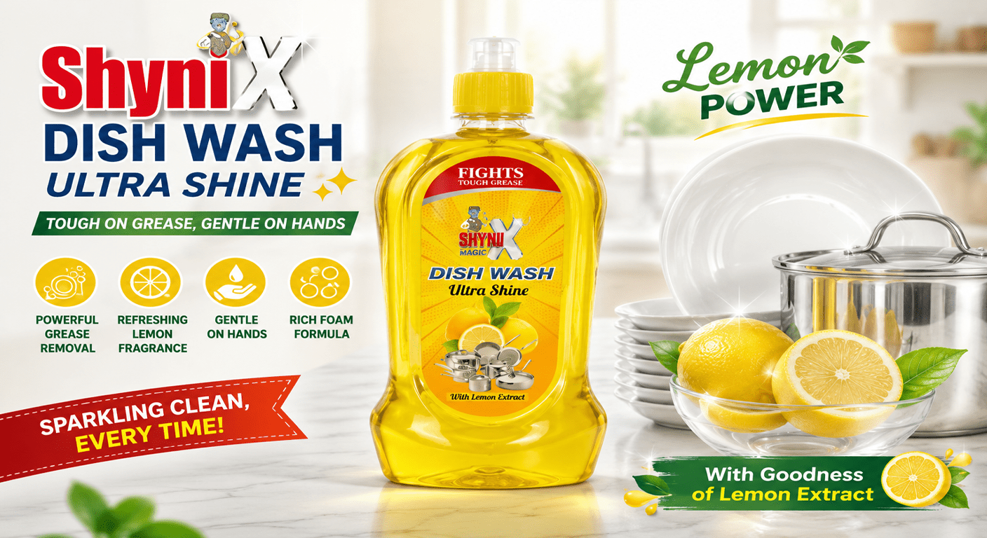 ShyniX Dish Wash Liquid Lemon Flavor – Powerful Cleaning with Fresh Lemon Fragrance.